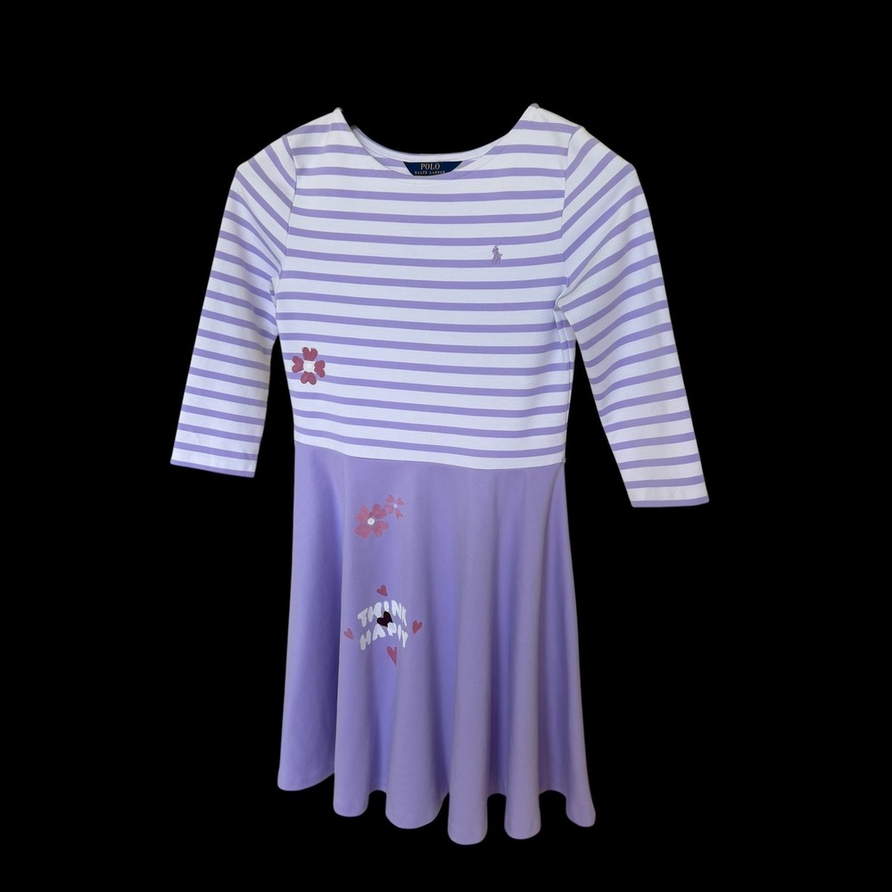 Polo Ralph Lauren Girls XL‎ 16 Striped Fit & Flare Dress Lavender Custom Painted